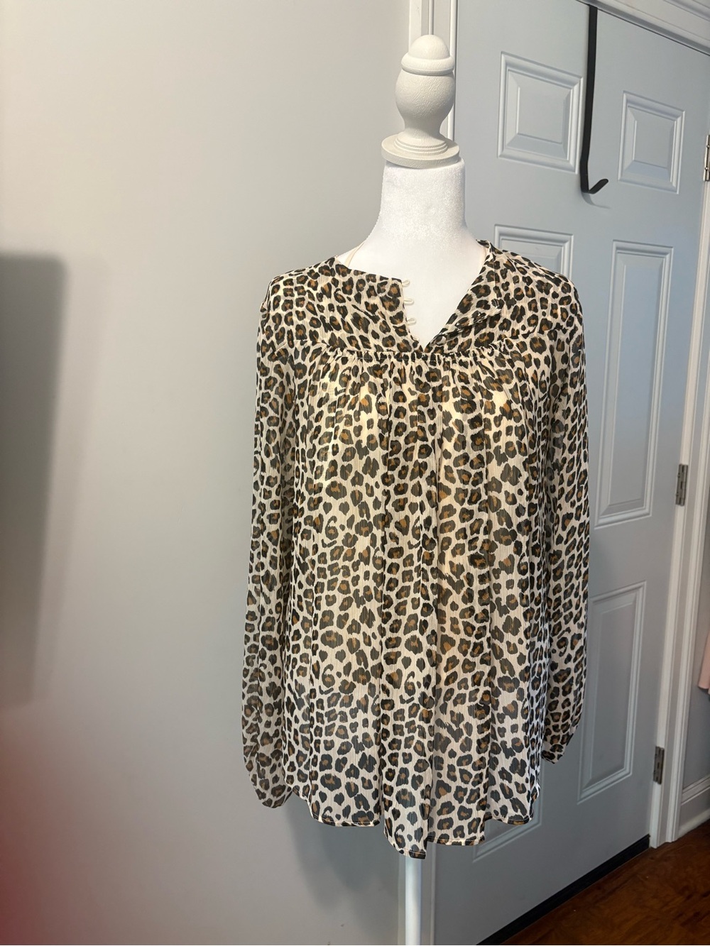 Anthropologie Leopard-Print Long Sleeve Blouse - Tan & Black